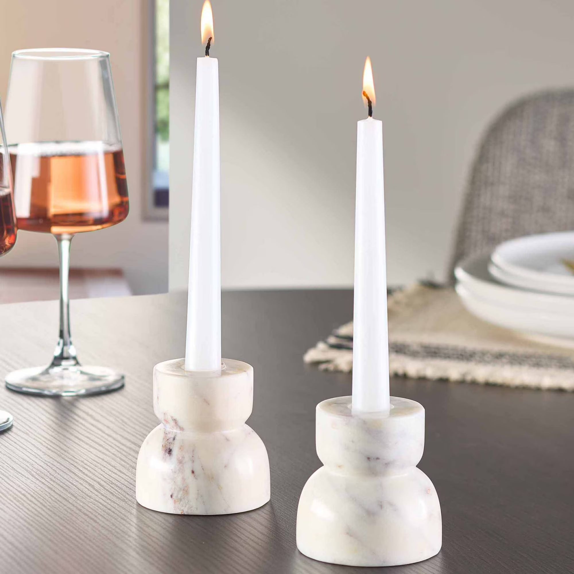 Better Homes & Gardens Modern Marble Taper Votive Candleholder Set, 2-Piece, 3"