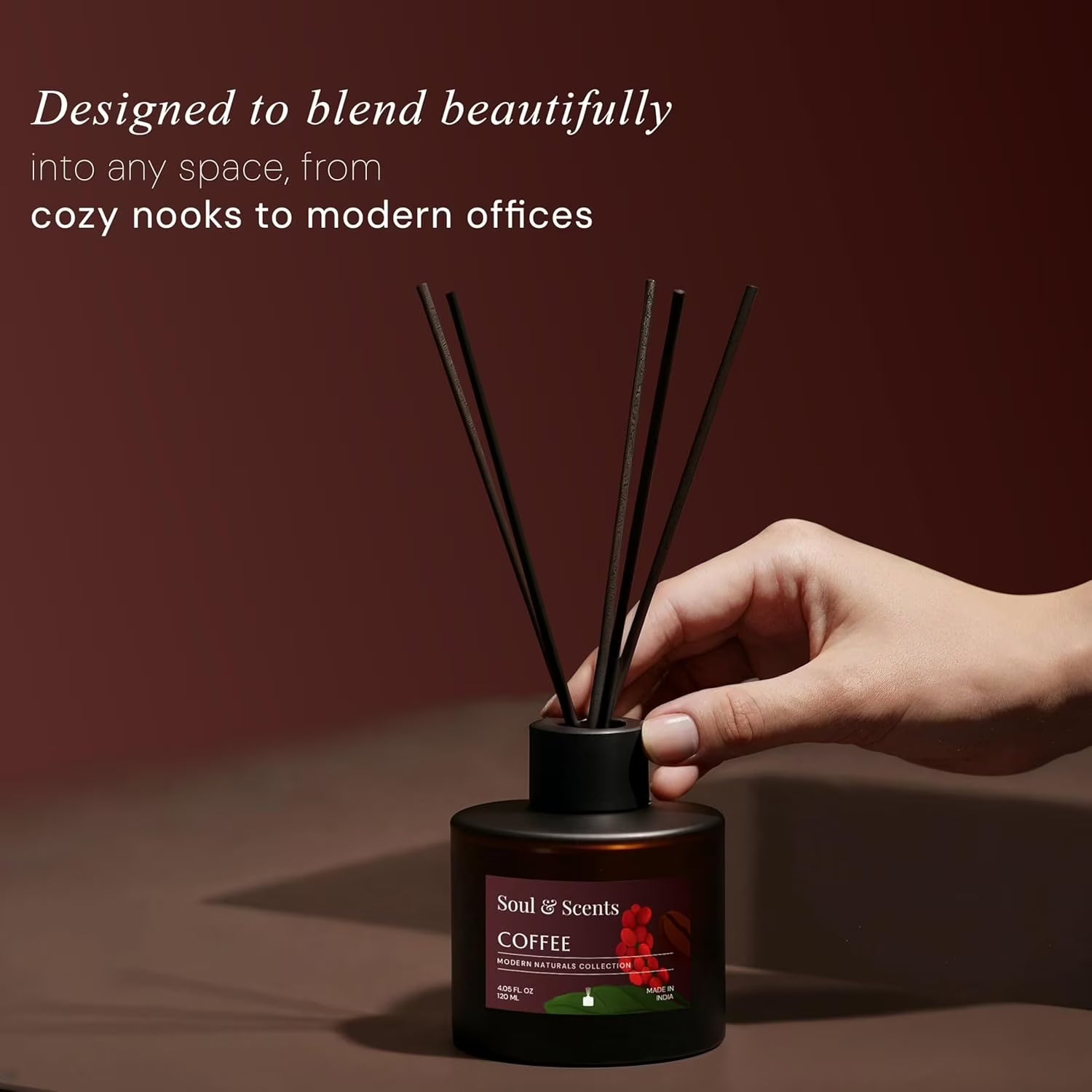 Soul & Scents Reed Diffuser Set – Coffee, 4.1 oz Scented Oil with 6 Fiber Sticks