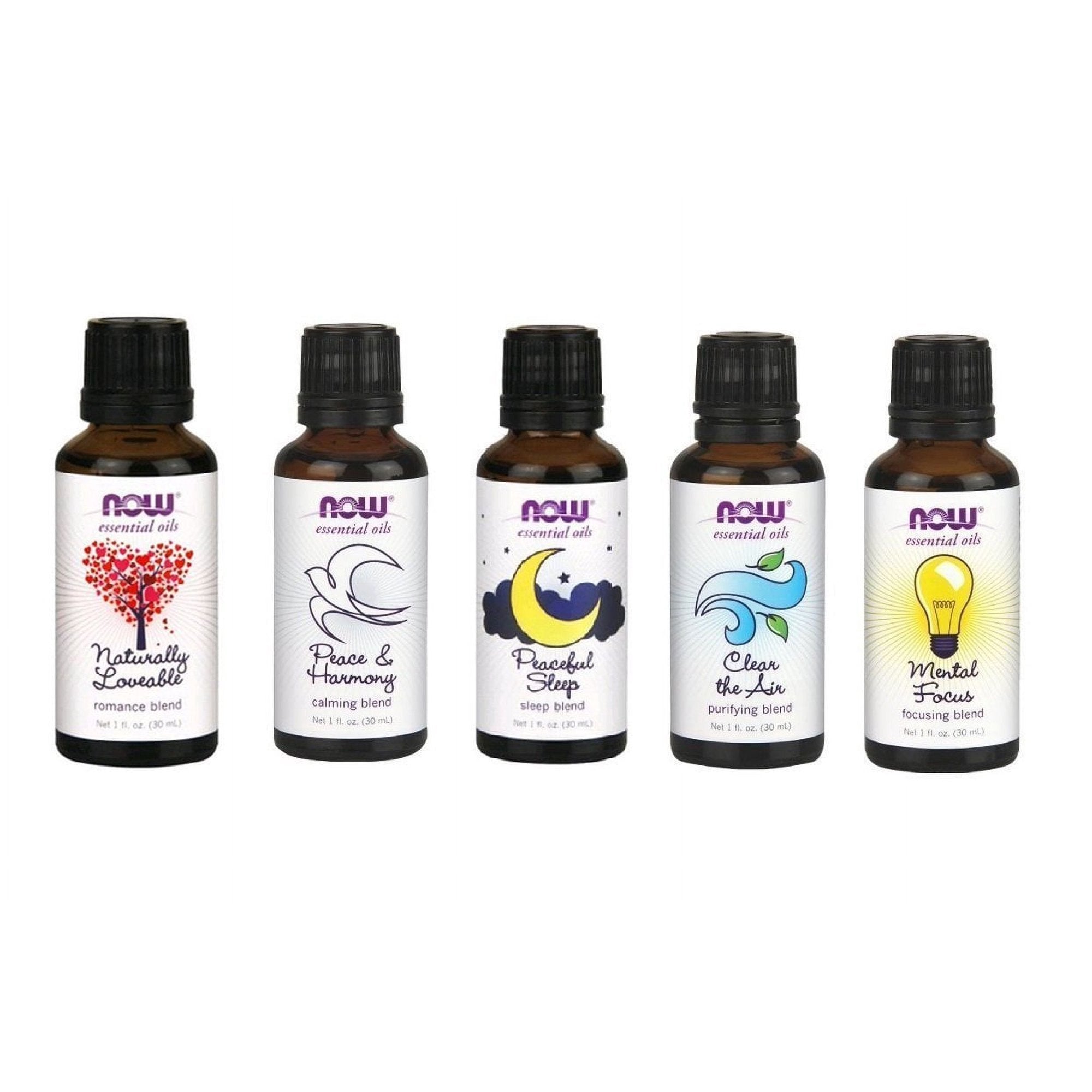 Now Essential Oils Blend Pack – Purifying, Sleep, Calming, Focusing & Romance (1oz Each)