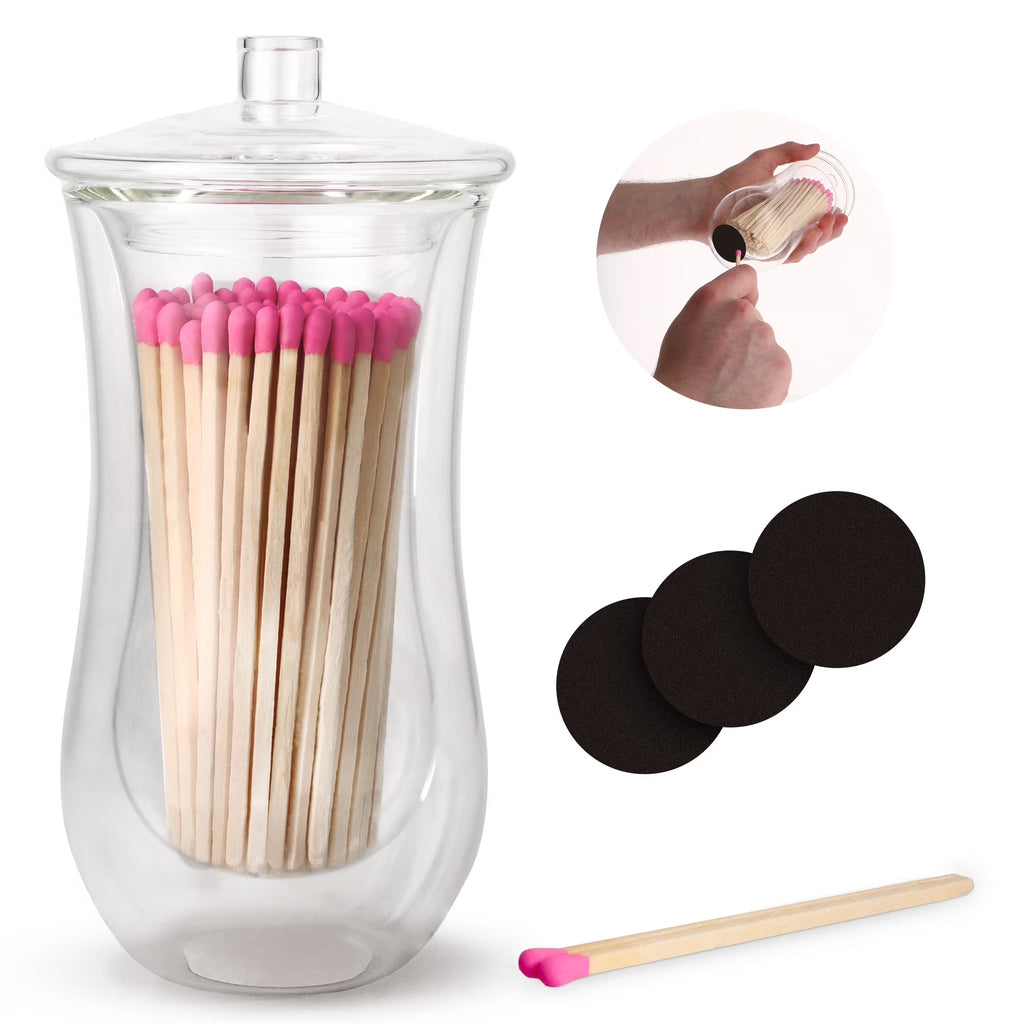 Naaliya Decorative Matches in a Jar with Striker – 100 Long Matches (4 Inch), Pink