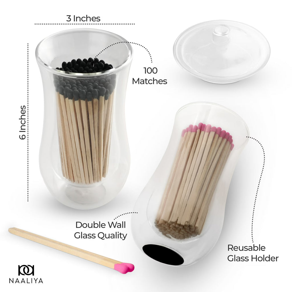 Naaliya Decorative Matches in a Jar with Striker – 100 Long Matches (4 Inch), Pink