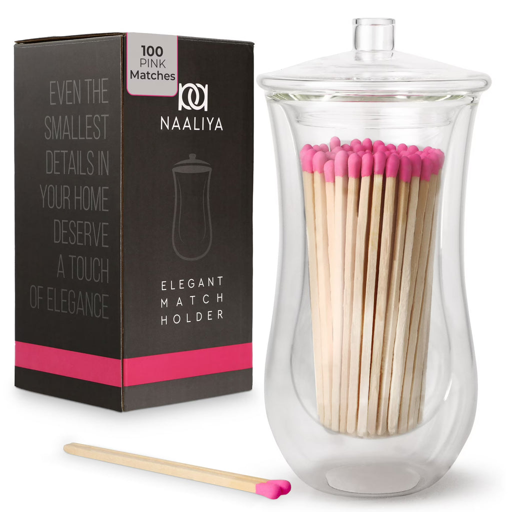 Naaliya Decorative Matches in a Jar with Striker – 100 Long Matches (4 Inch), Pink