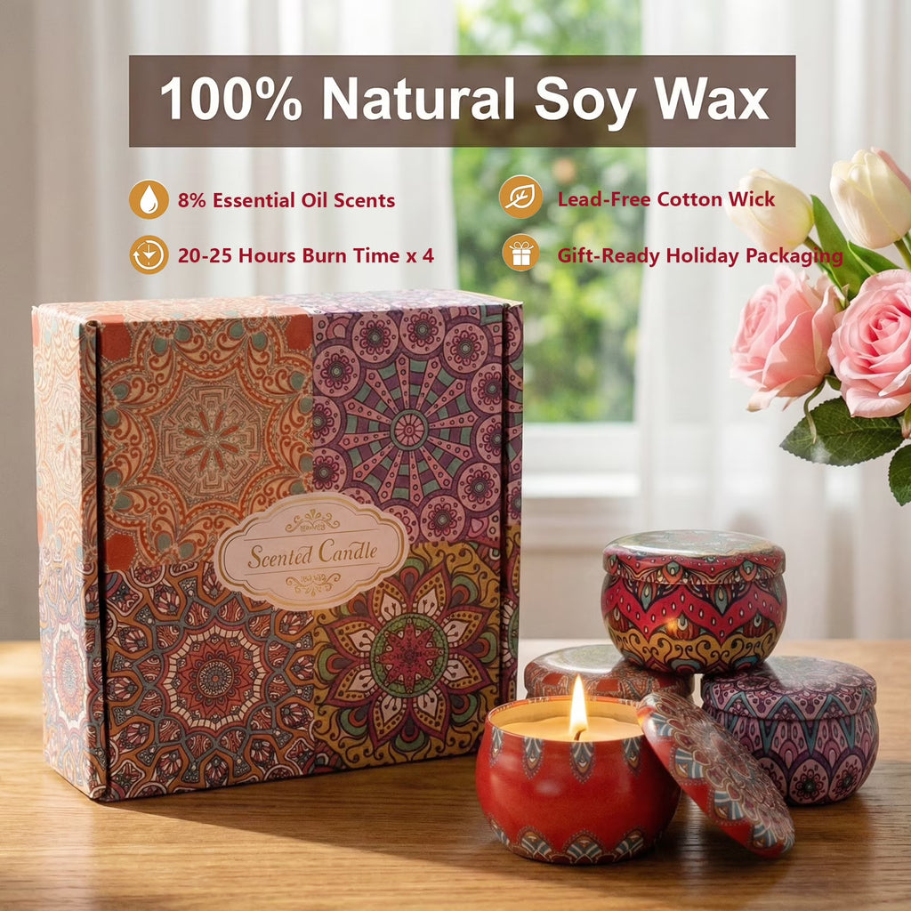 BYXAS 4 Pack Candles for Home Scented Aromatherapy Candles Gift Set