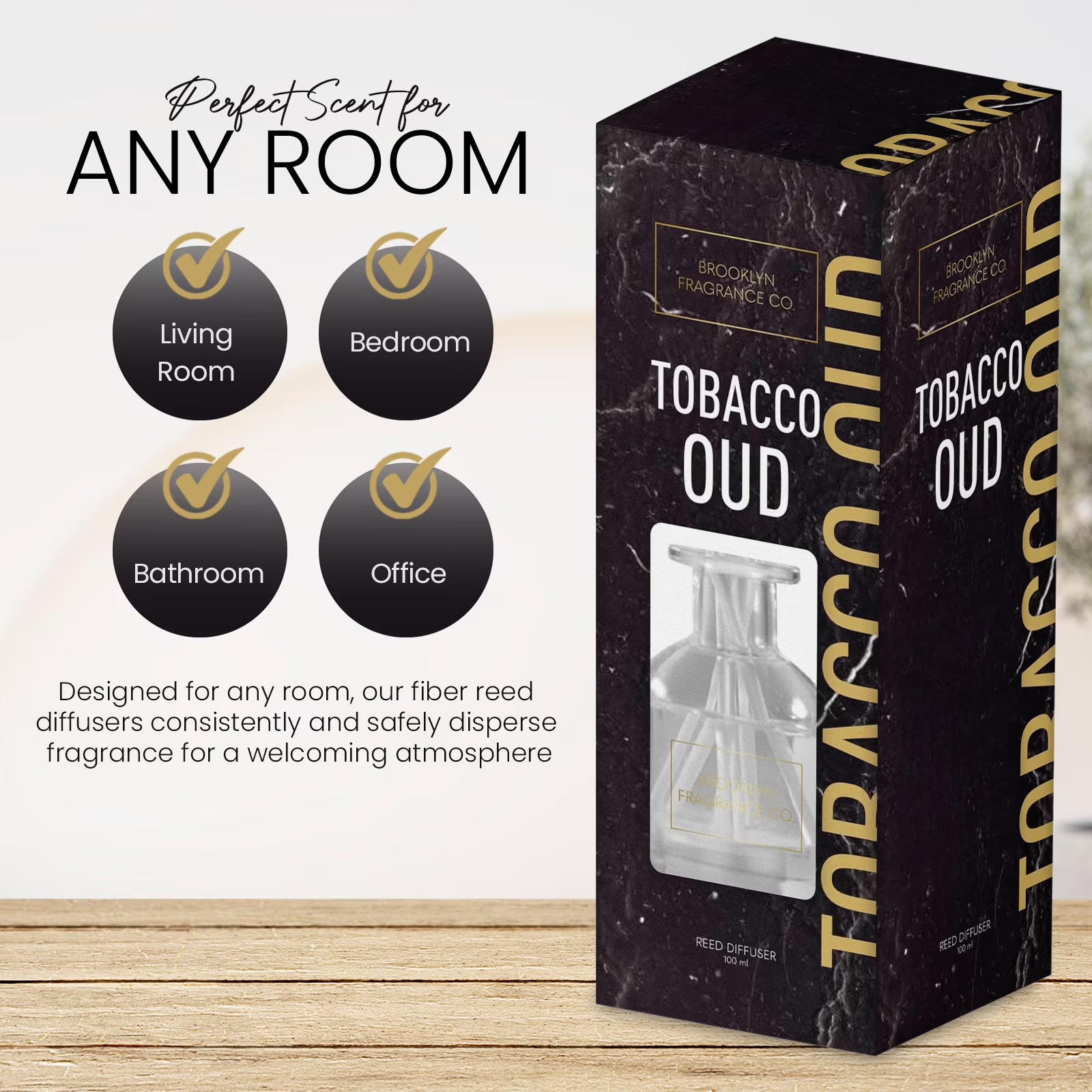 Brooklyn Fragrance Co. Park Slope Long Lasting Scented Aroma Diffuser – Tobacco Oud, 100ML