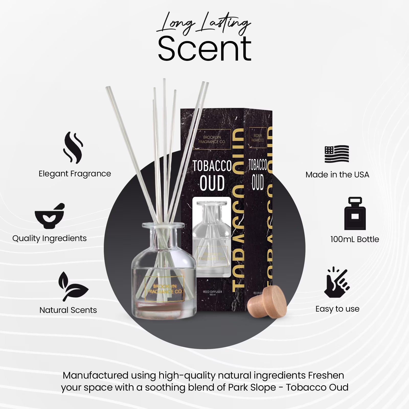 Brooklyn Fragrance Co. Park Slope Long Lasting Scented Aroma Diffuser – Tobacco Oud, 100ML