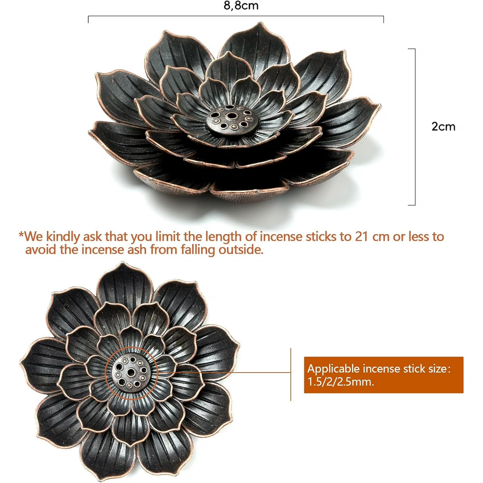 2 Pack Brass Incense Burner Holder – Lotus Shaped Stick Incense Holder