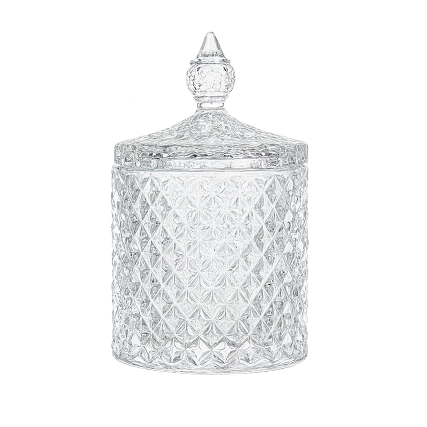 Vintage Diamond Cut Glass Canister with Lid – Decorative Candle Holder & Crystal Candy Jar
